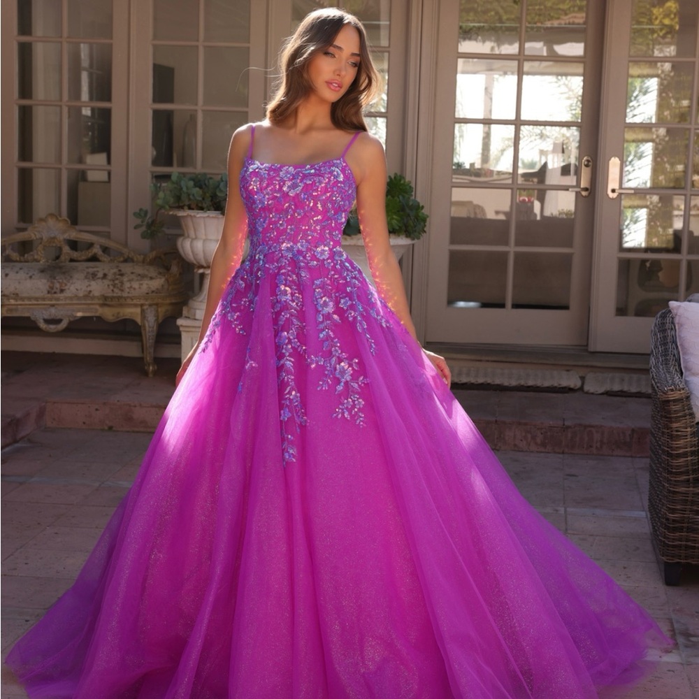 Elegant Pink Gown with Floral Embroidery